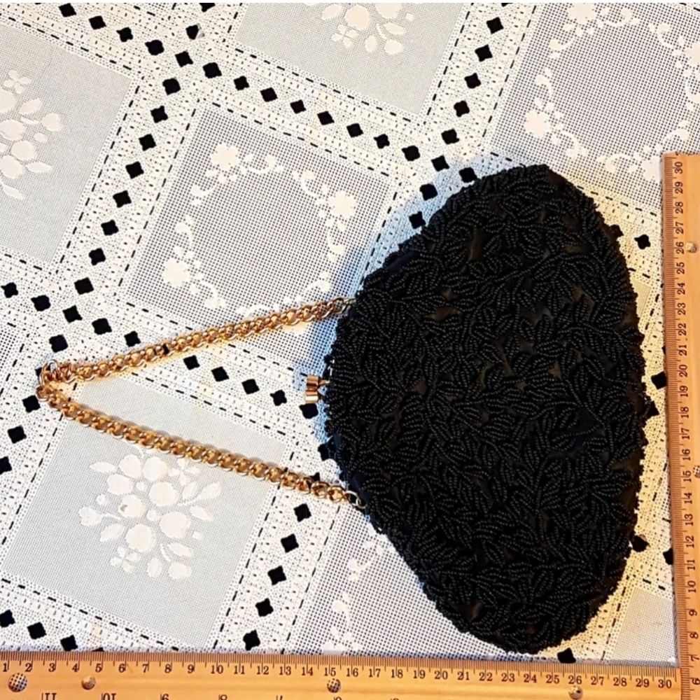 Vintage 1960s Black Beaded Evening Bag: Convertible Clutch - Picture 5 of 9